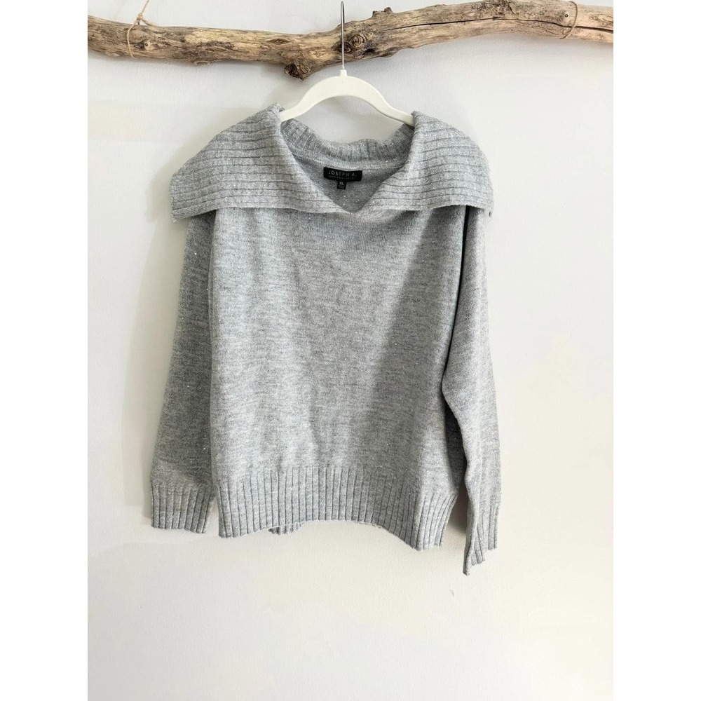 JOSEPH A Womens XL Light Heather Grey Sparkle Sequin Off Shoulder Sweater‎